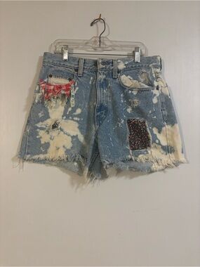 Gap Upcycled Bleached Patchwork Denim Shorts - Light Blue